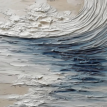 OCEAN'S EMBRACE: Vertical Textured Wabi Sabi Seascape Oil Painting | rectangular format, hand-painted canvas edge
