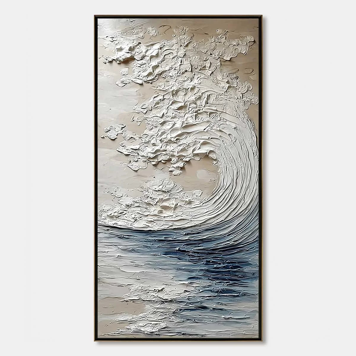 OCEAN'S EMBRACE: Vertical Textured Wabi Sabi Seascape Oil Painting | hanging in living room, Abstract wall art