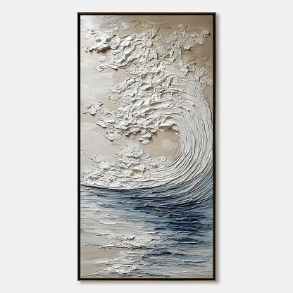 OCEAN'S EMBRACE: Vertical Textured Wabi Sabi Seascape Oil Painting | hanging in living room, Abstract wall art