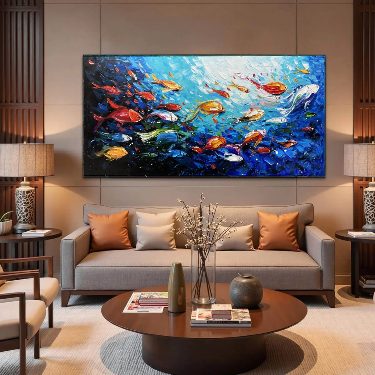 OCEAN'S JEWELS: Textured Impasto Colorful Fish Oil Painting | rolled canvas, ready for custom framing
