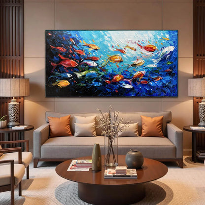 OCEAN'S JEWELS: Textured Impasto Colorful Fish Oil Painting | rolled canvas, ready for custom framing