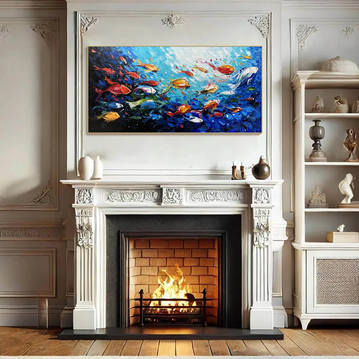 OCEAN'S JEWELS: Textured Impasto Colorful Fish Oil Painting | Abstract mood, soft natural light studio shot