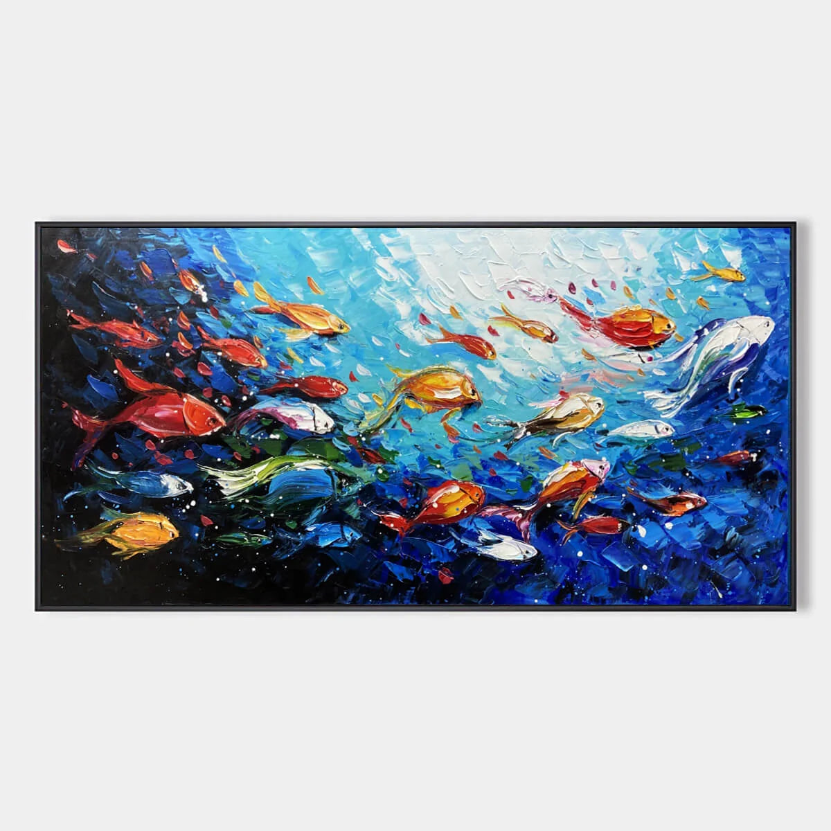 OCEAN'S JEWELS: Textured Impasto Colorful Fish Oil Painting | hanging in living room, Abstract wall art