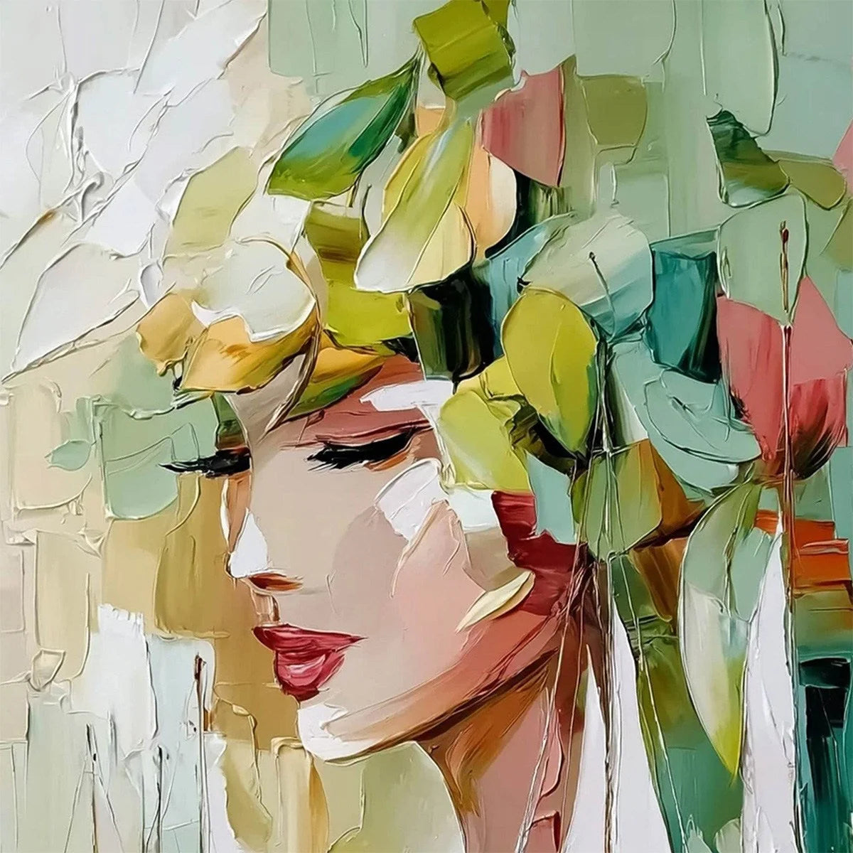 OCEAN'S MUSE: Textured Palette Knife Portrait Painting with Seascape | rectangular format, hand-painted canvas edge