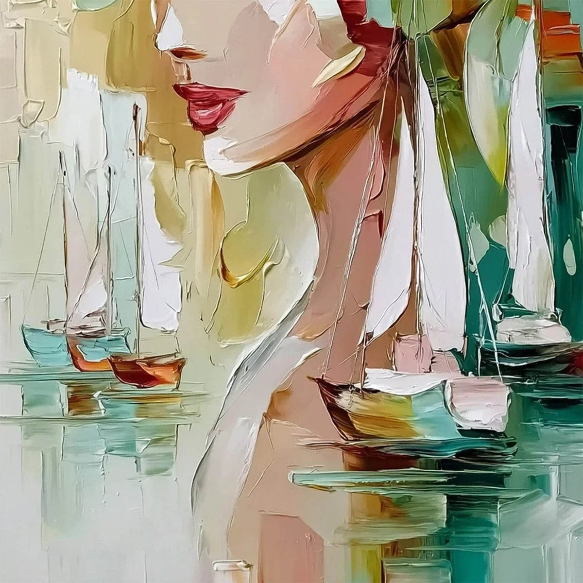 OCEAN'S MUSE: Textured Palette Knife Portrait Painting with Seascape | rolled canvas, ready for custom framing