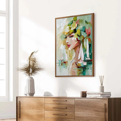 OCEAN'S MUSE: Textured Palette Knife Portrait Painting with Seascape | multi-color palette, original oil on stretched canvas art
