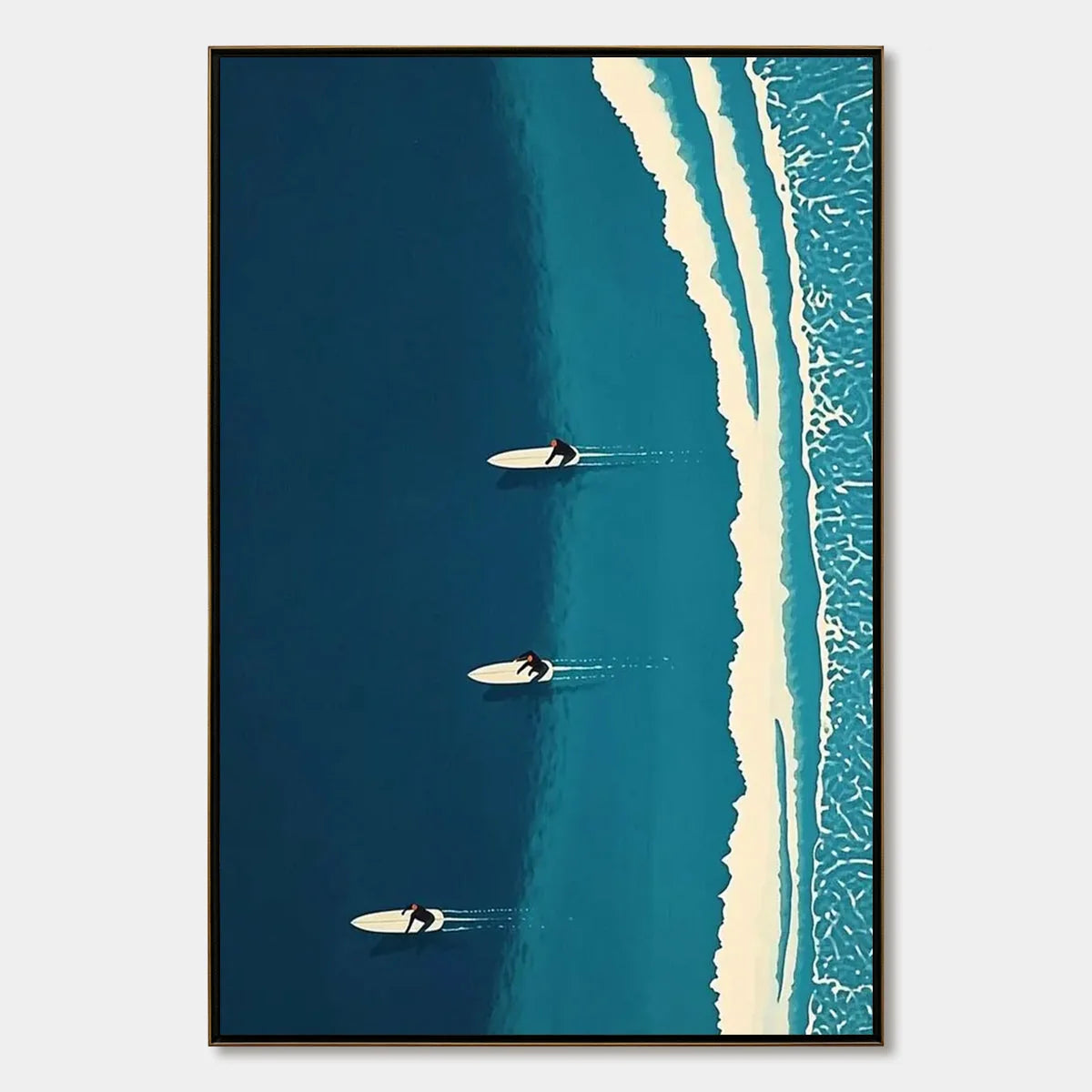 OCEAN'S THREE: Minimalist Aerial Surfing Scene Oil Painting | hanging in living room, Minimalist wall art