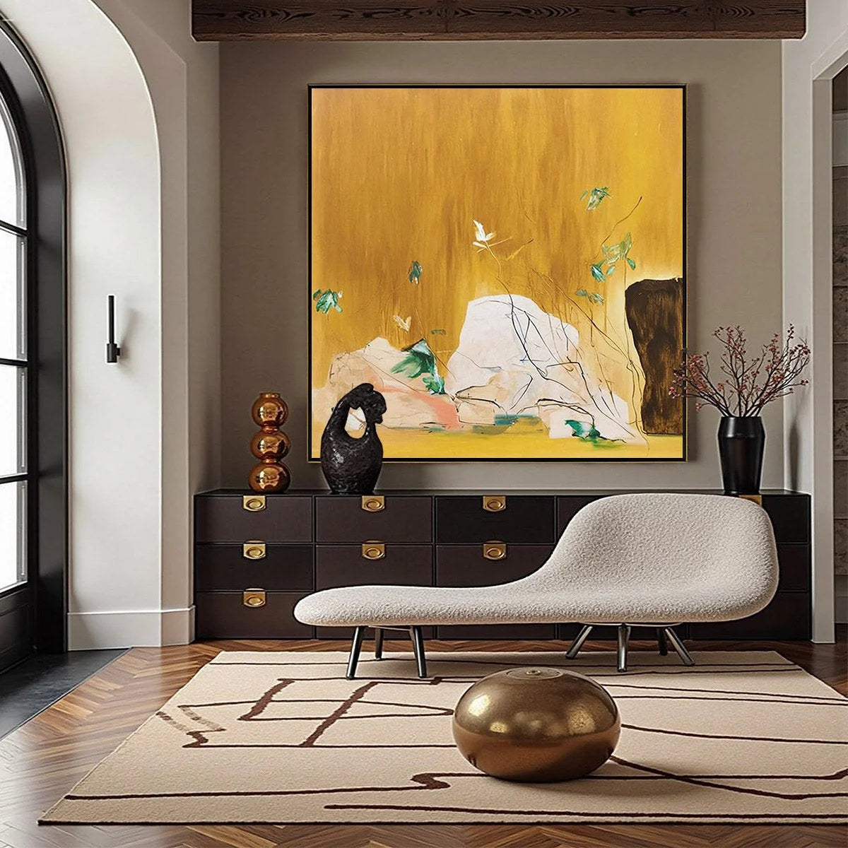 OCHRE SANCTUARY: Wabi-Sabi Abstract Painting with Earthy Tones | Abstract closeup, raised brushwork detail