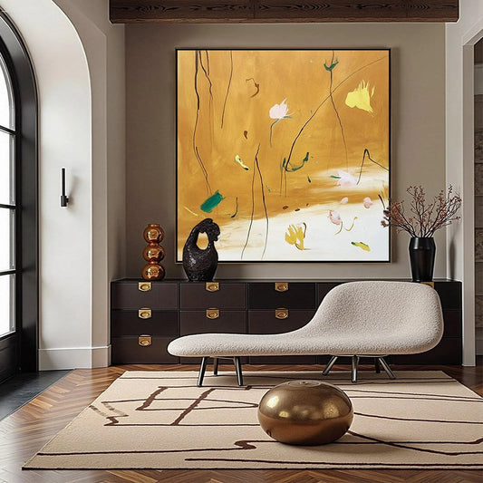 OCHRE WHISPERS: Wabi Sabi Inspired Abstract Floral Painting
