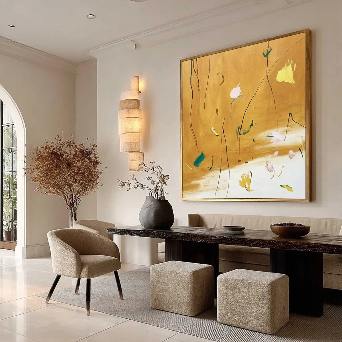 OCHRE WHISPERS: Wabi Sabi Inspired Abstract Floral Painting | multi-color palette, original oil on stretched canvas art