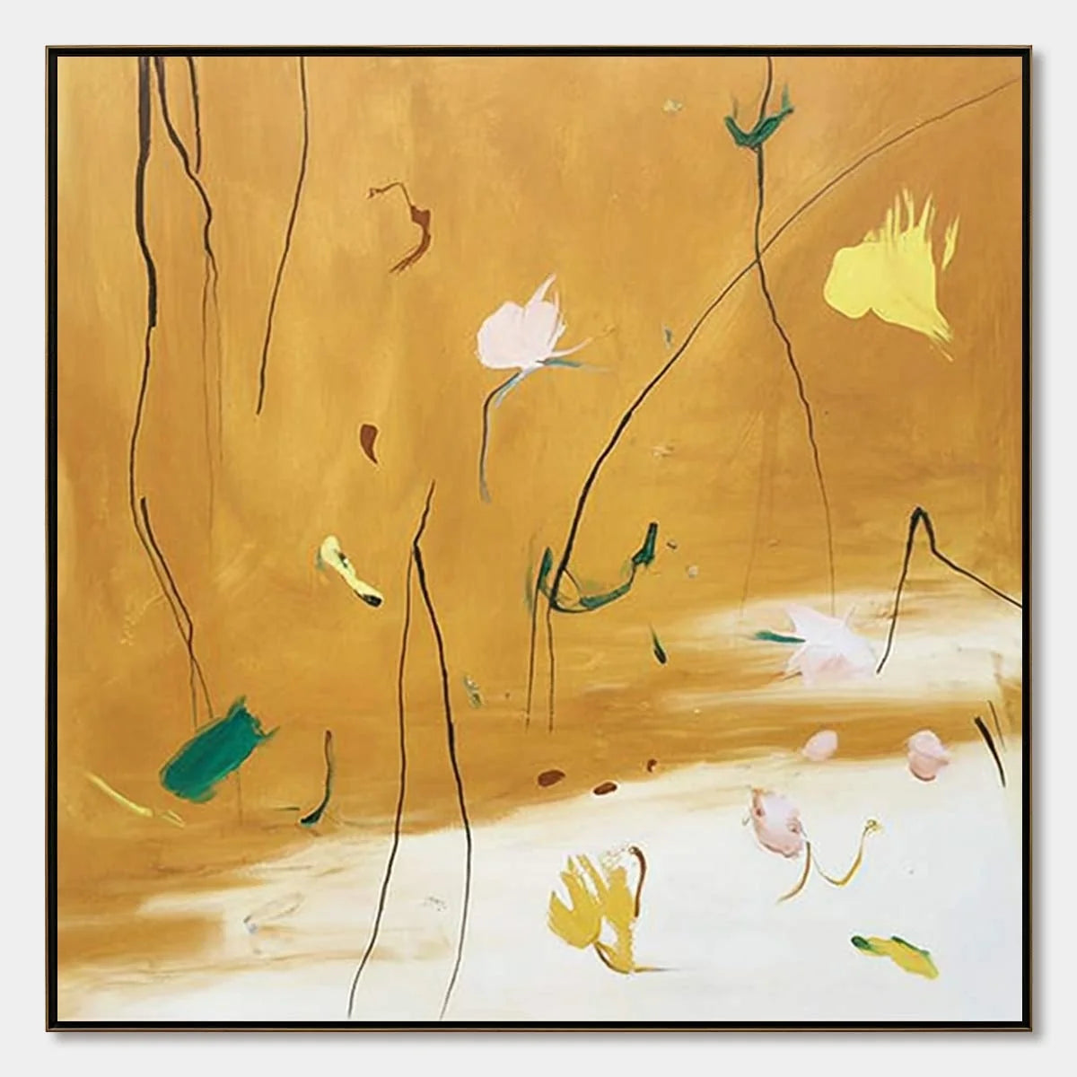 OCHRE WHISPERS: Wabi Sabi Inspired Abstract Floral Painting | hanging in living room, Abstract wall art