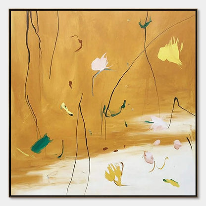 OCHRE WHISPERS: Wabi Sabi Inspired Abstract Floral Painting | hanging in living room, Abstract wall art