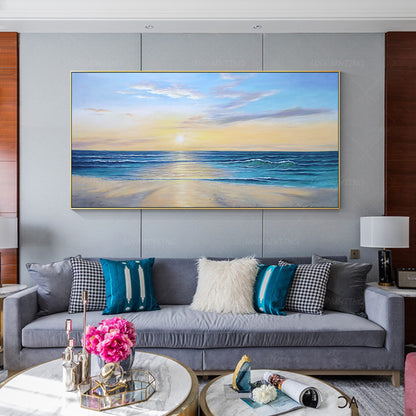 Olieverfschilderij Sunrise-strand: extra grote abstracte muurkunst zeegezicht #12
