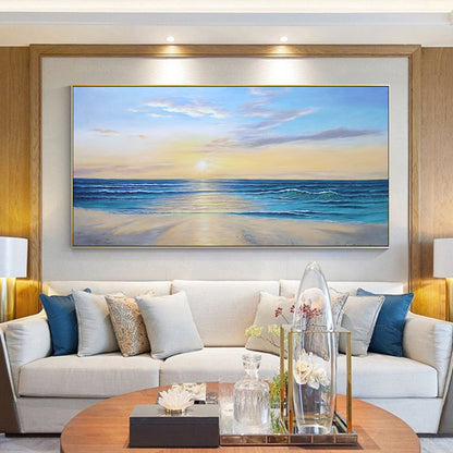 Olieverfschilderij Sunrise-strand: extra grote abstracte muurkunst zeegezicht #14