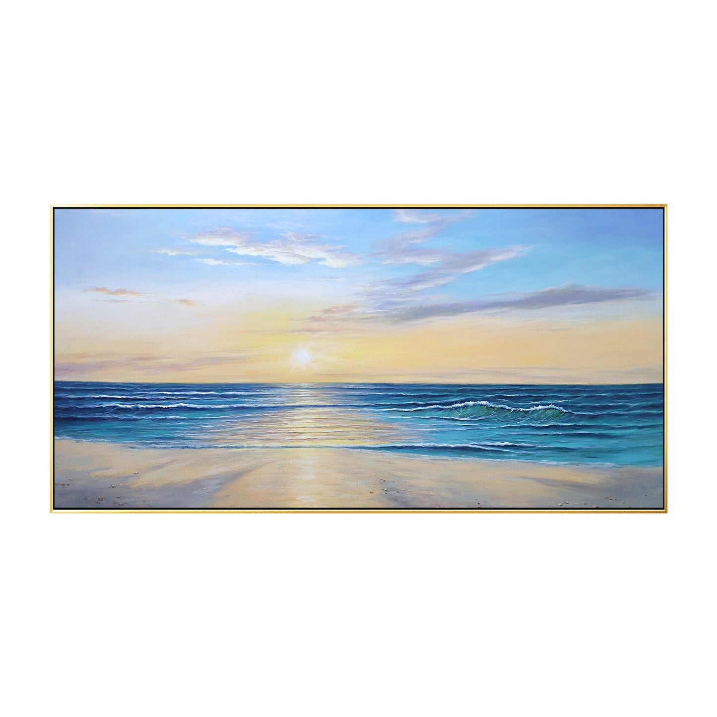 Olieverfschilderij Sunrise-strand: extra grote abstracte muurkunst zeegezicht #15