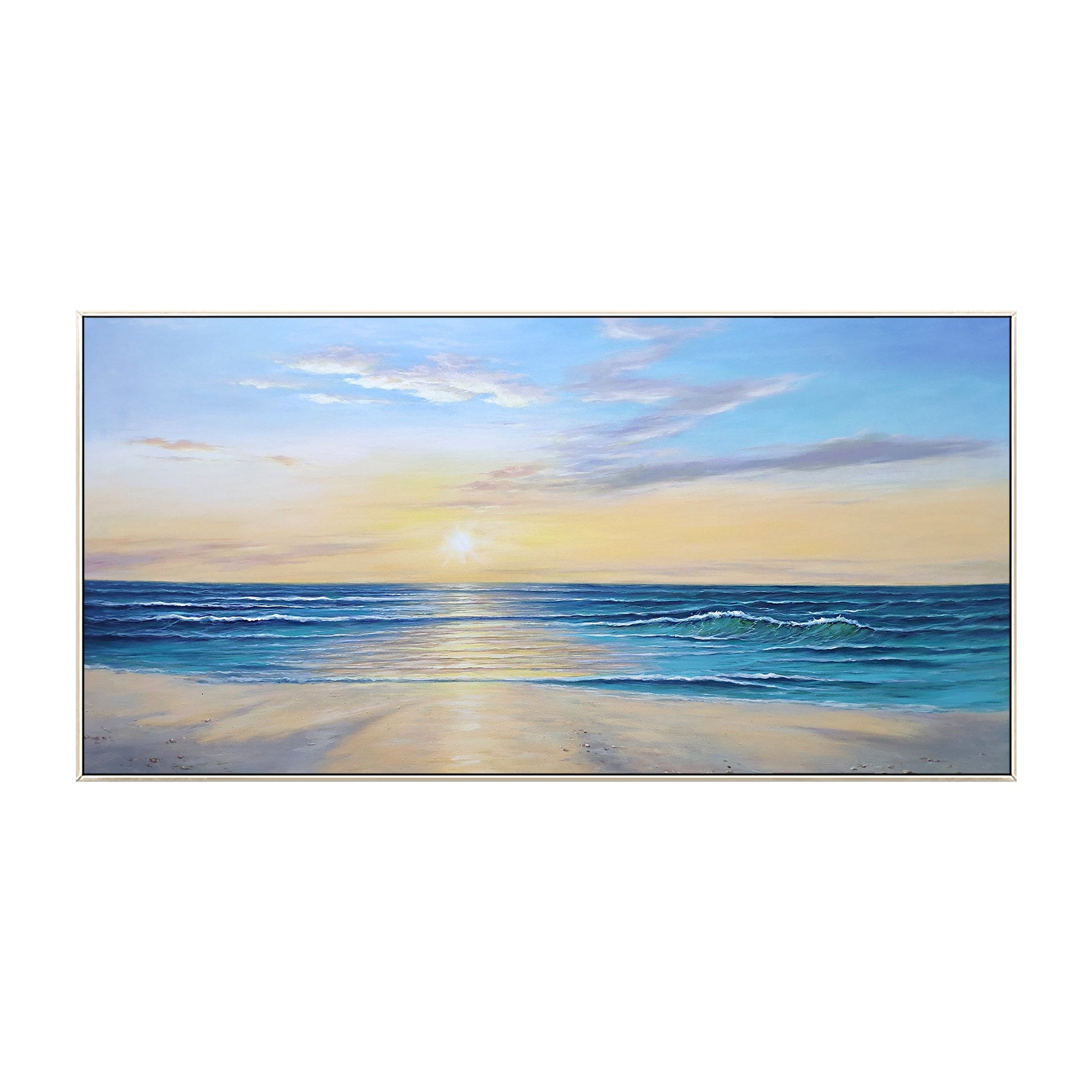 Olieverfschilderij Sunrise-strand: extra grote abstracte muurkunst zeegezicht #16