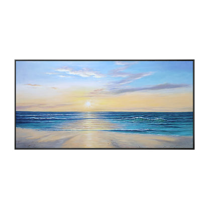 Olieverfschilderij Sunrise-strand: extra grote abstracte muurkunst zeegezicht #17