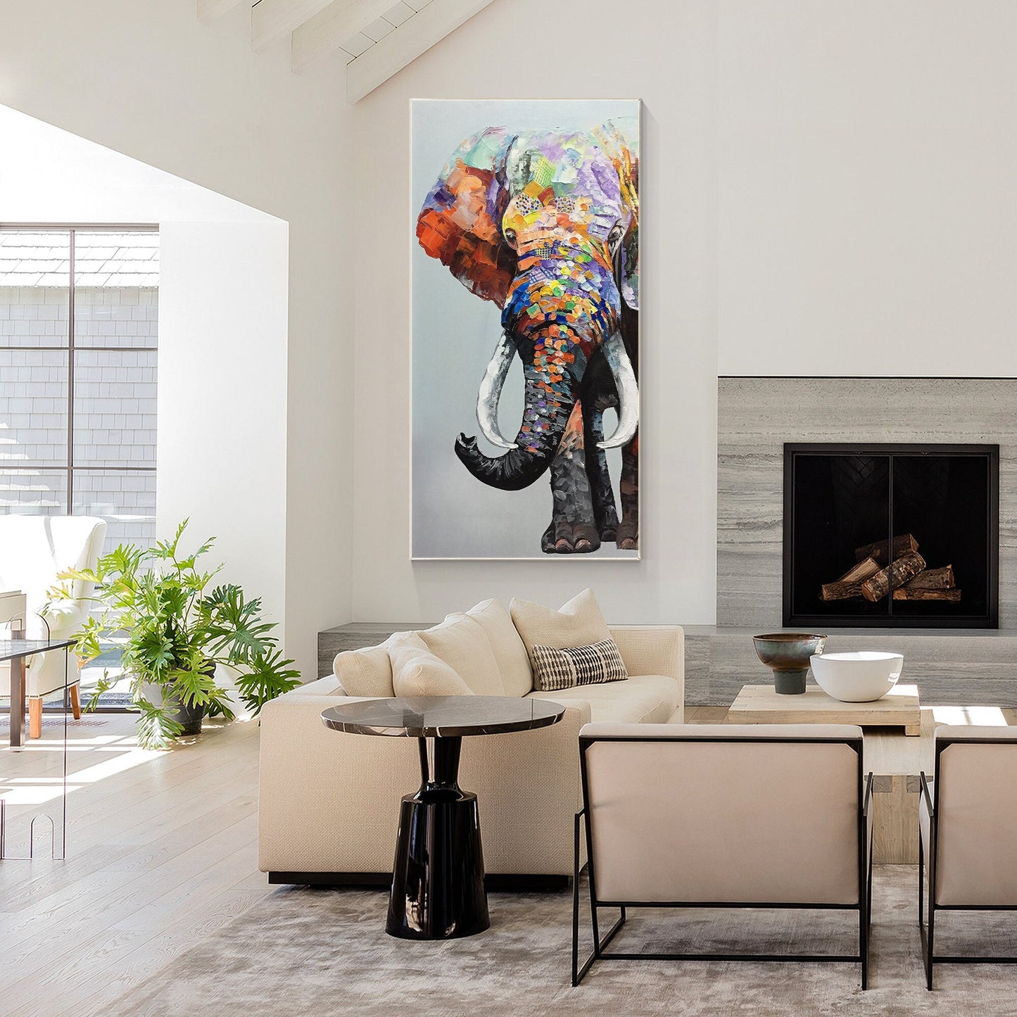 Olifant schilderij op doek, kunst aan de muur olifant, lange verticale extra gro #2
