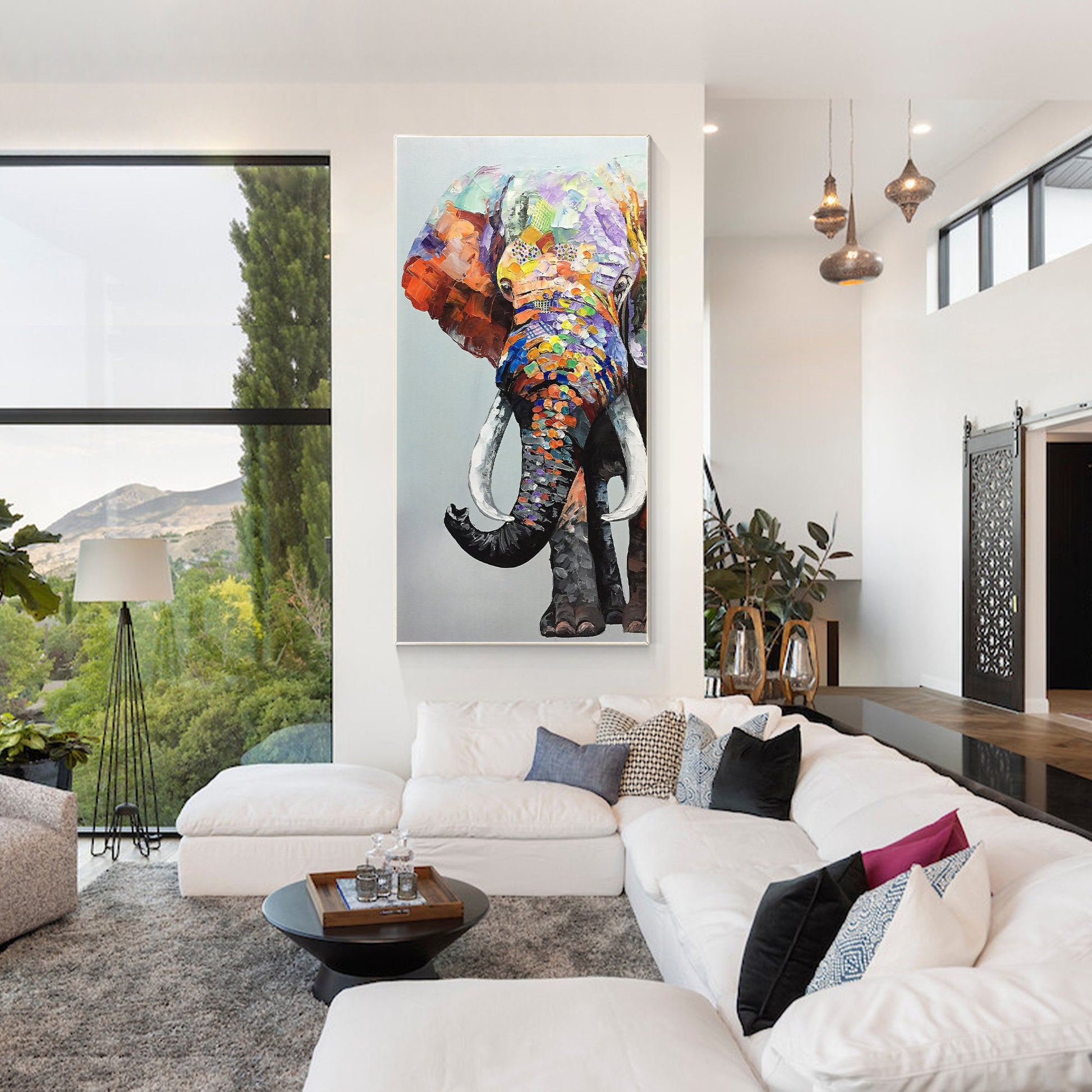 Olifant schilderij op doek, kunst aan de muur olifant, lange verticale extra gro #15