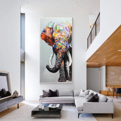 Olifant schilderij op doek, kunst aan de muur olifant, lange verticale extra gro #16