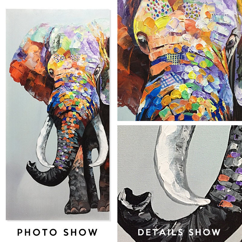 Olifant schilderij op doek, kunst aan de muur olifant, lange verticale extra gro #3