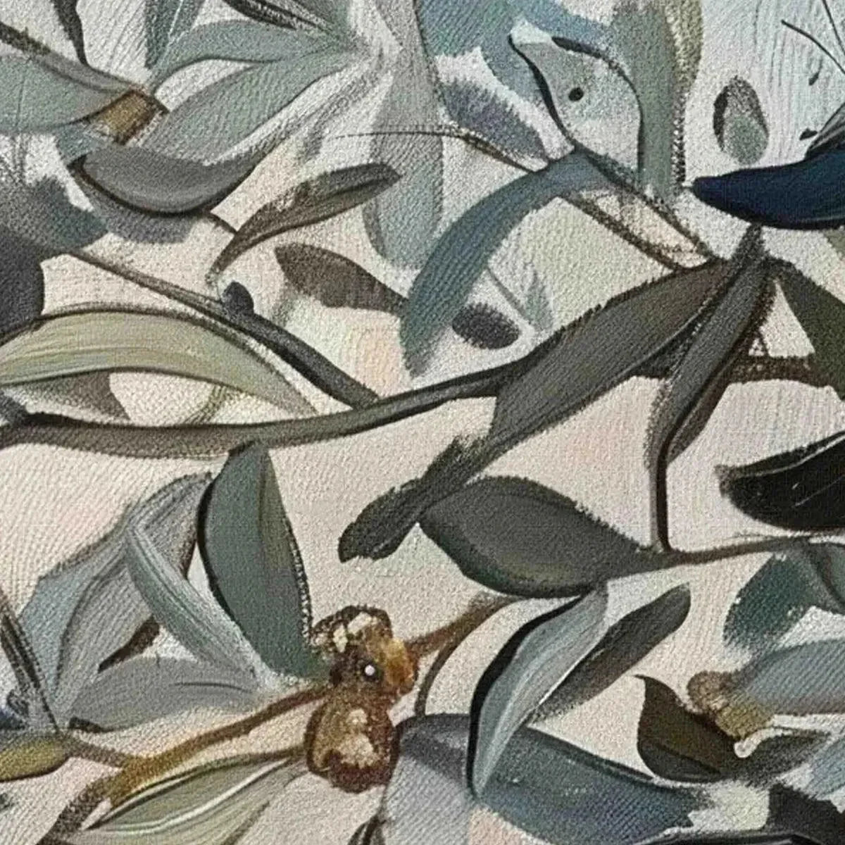 OLIVE BRANCH PANORAMIC: Botanical Painting, Panoramic Wall Art | gold frame stretched on neutral wall