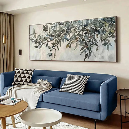OLIVE BRANCH PANORAMIC: Botanical Painting, Panoramic Wall Art | rolled canvas, ready for custom framing