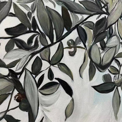 OLIVE BRANCH PANORAMIC: Botanical Painting, Panoramic Wall Art | black frame version on white wall