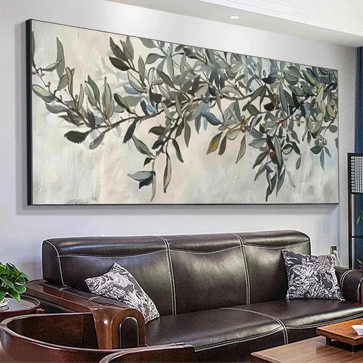 OLIVE BRANCH PANORAMIC: Botanical Painting, Panoramic Wall Art | multi-color palette, original oil on stretched canvas art