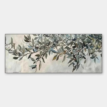 OLIVE BRANCH PANORAMIC: Botanical Painting, Panoramic Wall Art | hanging in living room, Abstract wall art