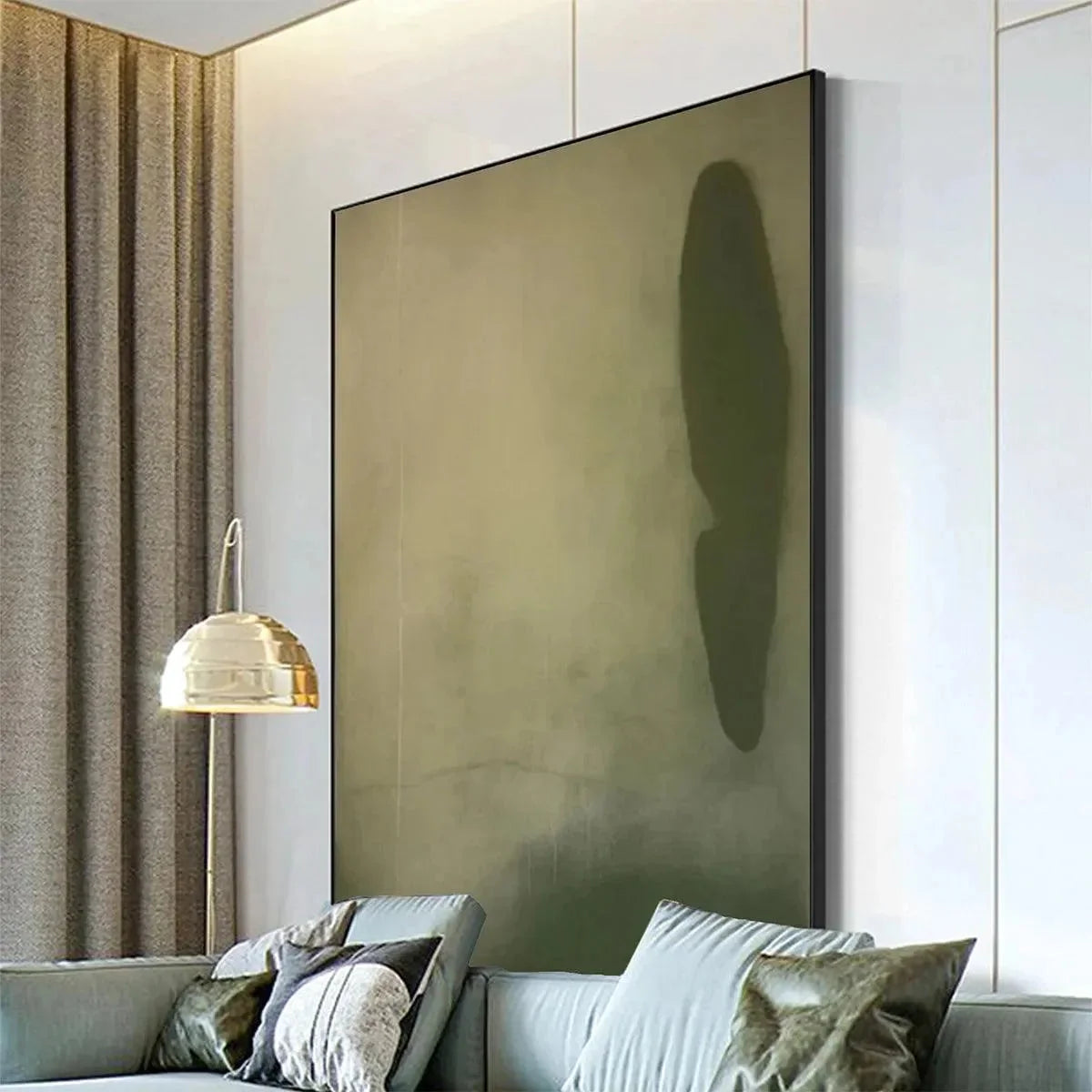 OLIVE SERENITY | gold frame stretched on neutral wall