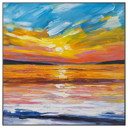 Orange Blue Sunrise Painting: Original Abstract Seascape, Framed Wall Art #9