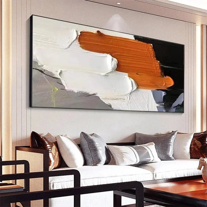 ORANGE BURST: Textured Abstract Painting in Orange, White, and Black for Living Room | rolled canvas, ready for custom framing