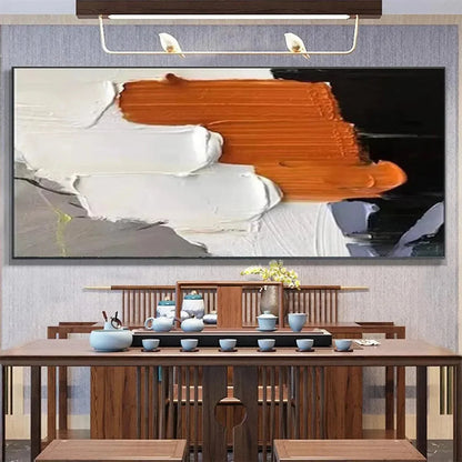 ORANGE BURST: Textured Abstract Painting in Orange, White, and Black for Living Room | black frame version on white wall