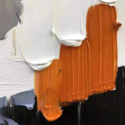 ORANGE BURST: Textured Abstract Painting in Orange, White, and Black for Living Room | Abstract mood, soft natural light studio shot