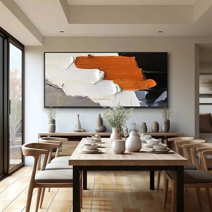 ORANGE BURST: Textured Abstract Painting in Orange, White, and Black for Living Room | beige palette, original oil on stretched canvas art