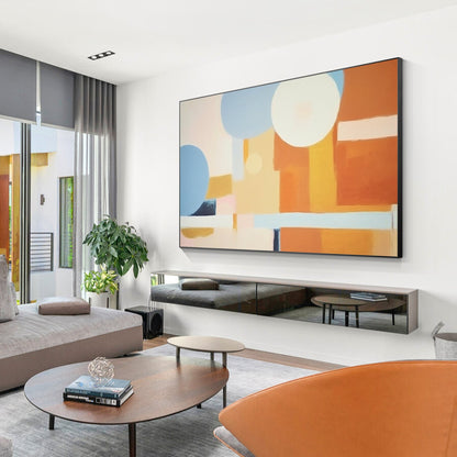 Orange Geometric Abstract Painting: Extra Large Modern Wall Art #4