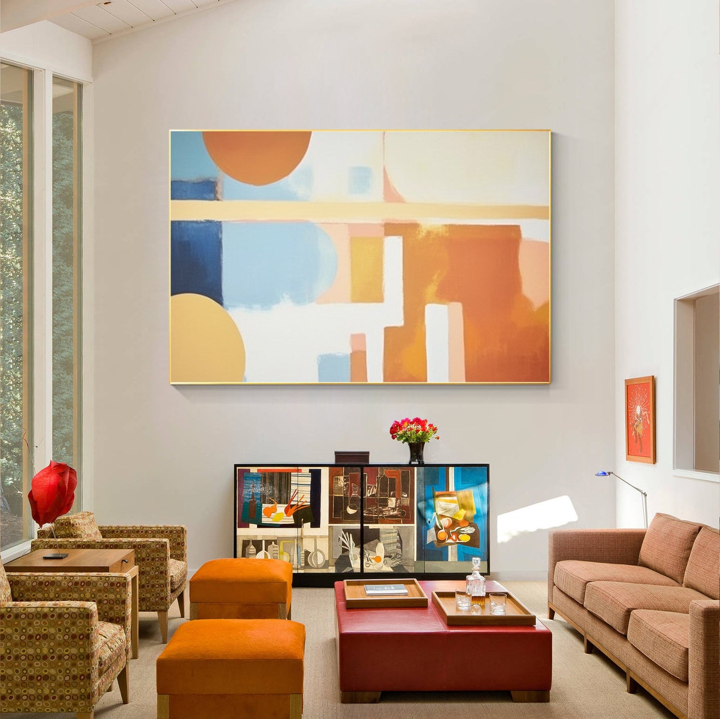 Orange Geometric Color Block Painting: Extra Large Abstract Canvas Art #4
