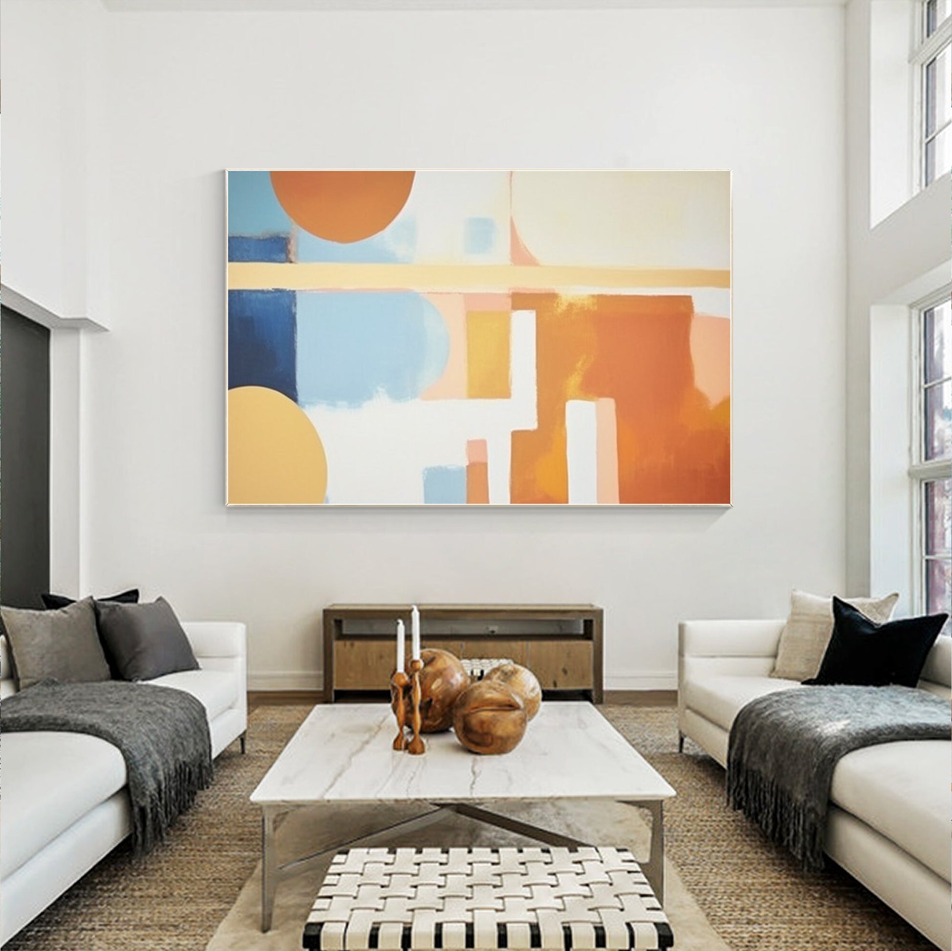 Orange Geometric Color Block Painting: Extra Large Abstract Canvas Art #5