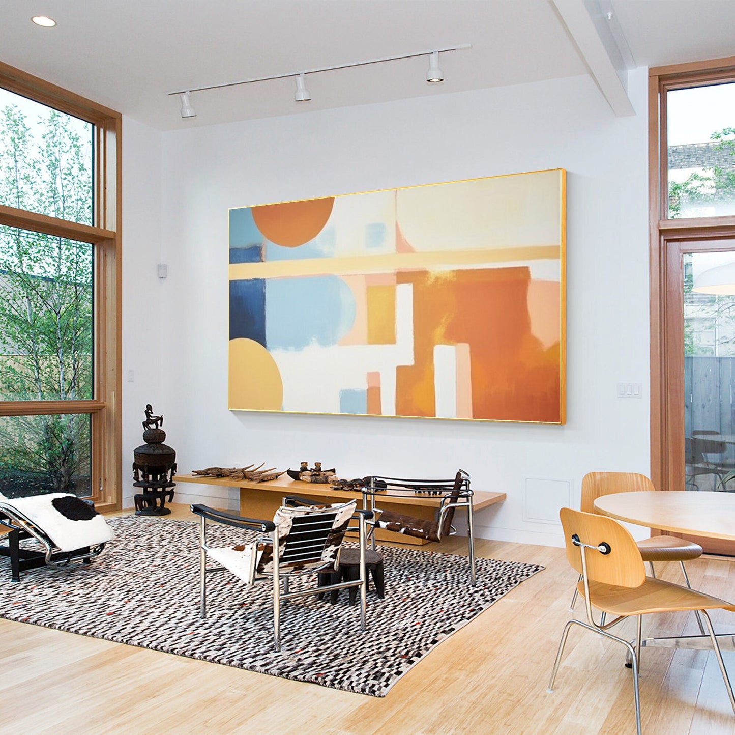 Orange Geometric Color Block Painting: Extra Large Abstract Canvas Art #1