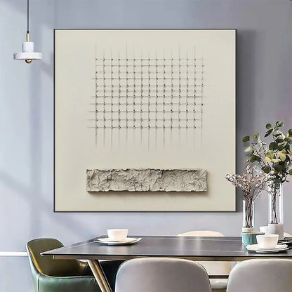 ORDER & TEXTURE: Minimalist Beige Abstract Acrylic Painting | Minimalist closeup, raised brushwork detail