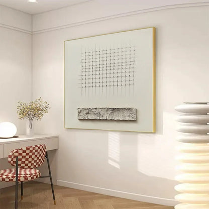 ORDER & TEXTURE: Minimalist Beige Abstract Acrylic Painting | gold frame stretched on neutral wall