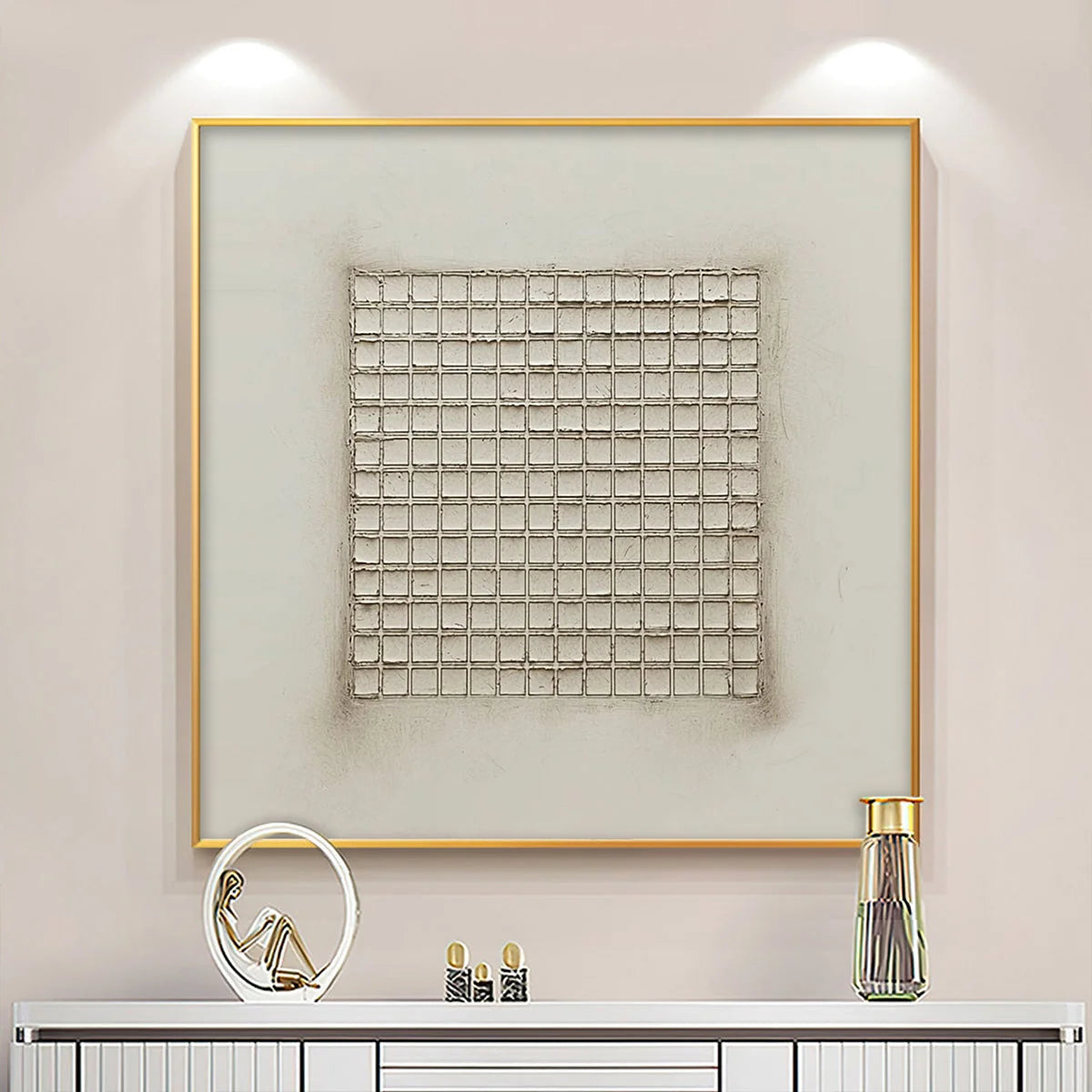 ORDERED CHAOS: Textured Minimalist Grid Oil Painting | Minimalist closeup, raised brushwork detail