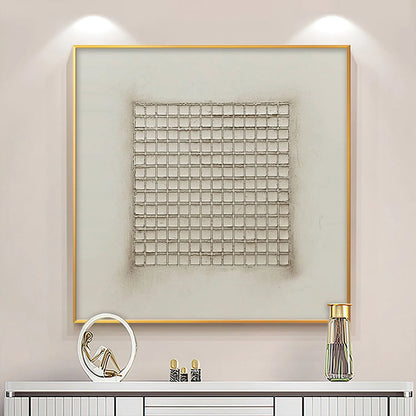 ORDERED CHAOS: Textured Minimalist Grid Oil Painting | Minimalist closeup, raised brushwork detail