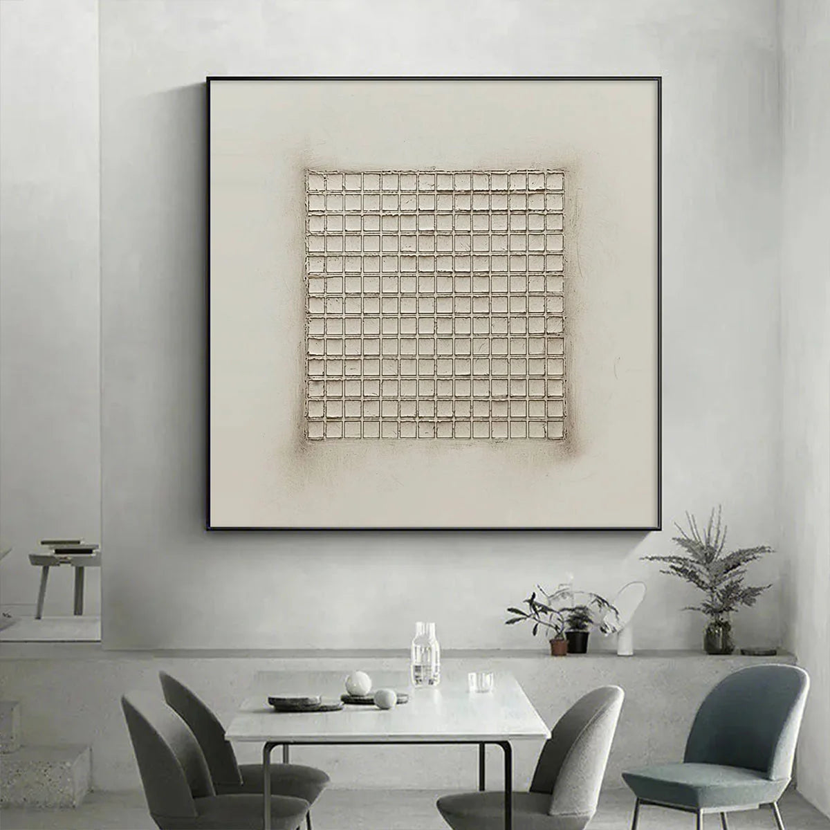 ORDERED CHAOS: Textured Minimalist Grid Oil Painting | rectangular format, hand-painted canvas edge