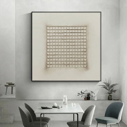 ORDERED CHAOS: Textured Minimalist Grid Oil Painting | rectangular format, hand-painted canvas edge