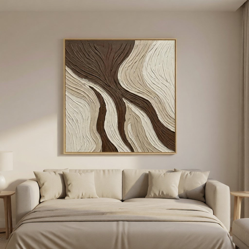 Organic Flow 3D Textured Abstract Wall Art styled in a refined neutral room setting to show wall scale, calm proportion, and interior decor mood.