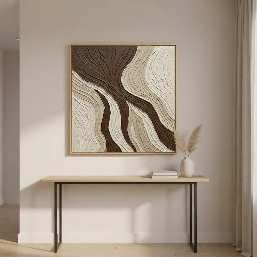 Organic Flow 3D Textured Abstract Wall Art styled in a refined neutral room setting to show wall scale, calm proportion, and interior decor mood.