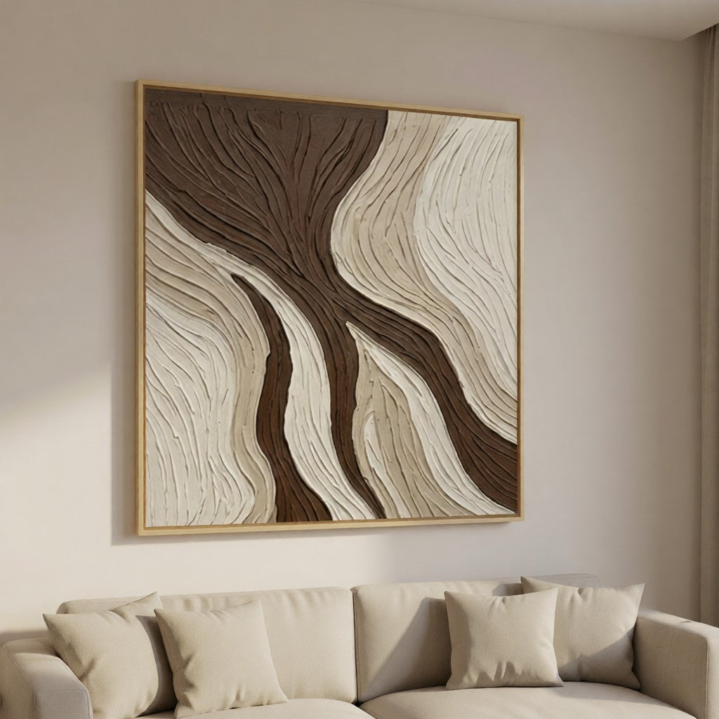 Organic Flow 3D Textured Abstract Wall Art styled in a refined neutral room setting to show wall scale, calm proportion, and interior decor mood.