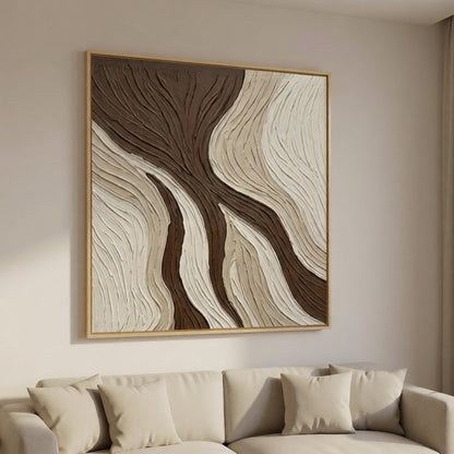 Organic Flow 3D Textured Abstract Wall Art styled in a refined neutral room setting to show wall scale, calm proportion, and interior decor mood.